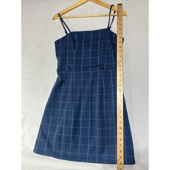 Aeropostle Plaid Mini Dress Womens Medium Blue Sleeveless Smocked Academia - Picture 5 of 9